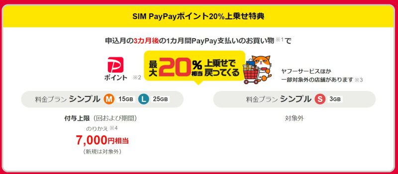 SIM PayPayポイント20%上乗せ特典の詳細