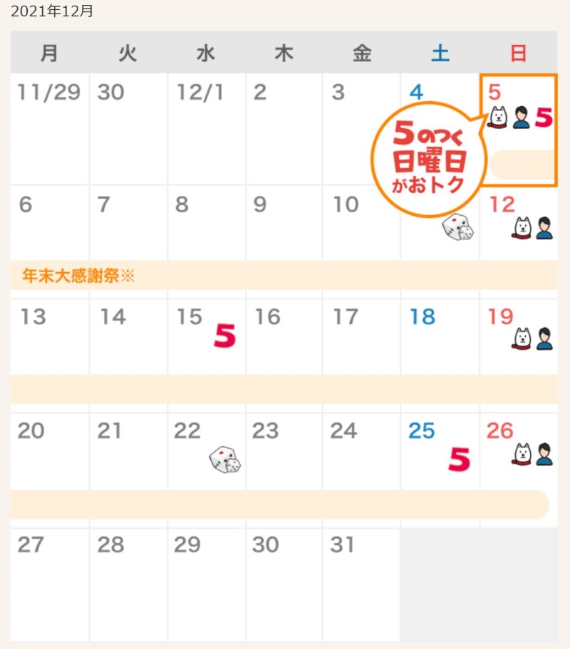 ★Yahooショッピングのセールカレンダー_2021年12月分